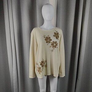 Alfred Dunner Ivory Wool Blend Floral Long Sleeve Sweater Size Estimated to @ 2X
